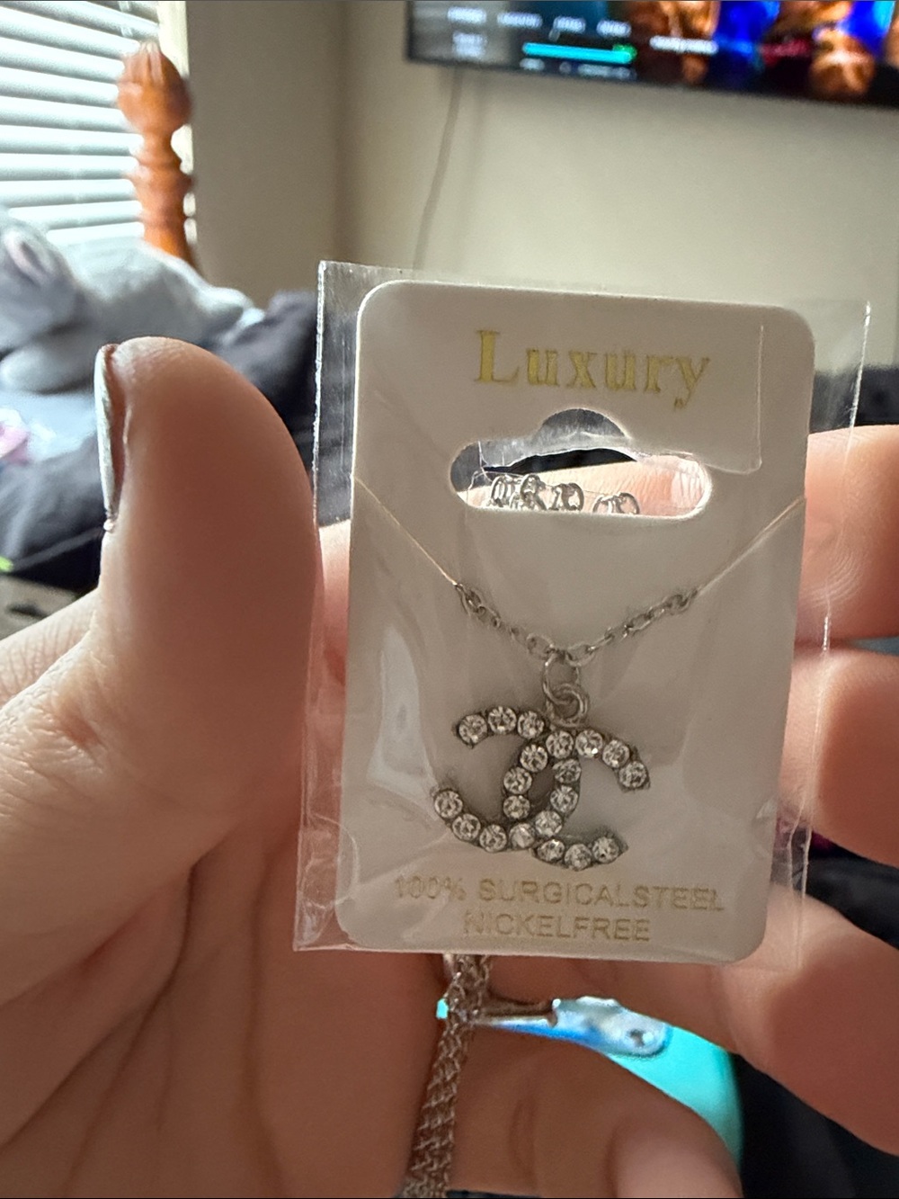 Silver-Tone Rhinestone Double-C Pendant Necklace